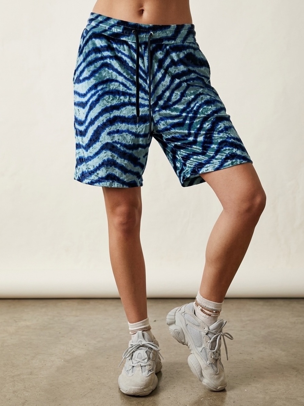 R13 Teal Zebra Printed Silk Baggy Drawstring Longline Urban Shorts Women’s Small